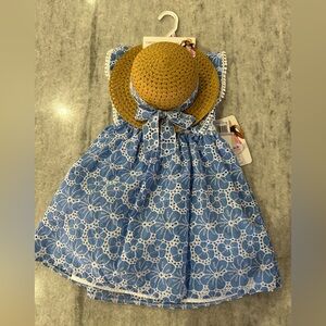 Blueberi Boulevard Blue and White Dress with Sun Hat Size 6